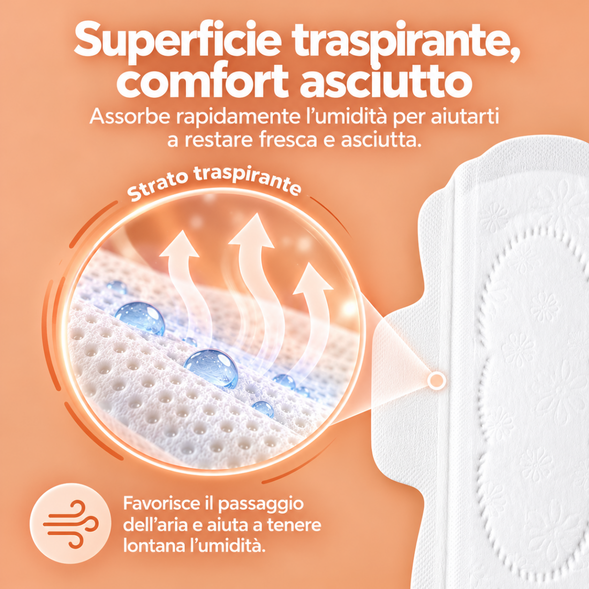 AirPro_210_03_Traspirabilita_IT Assorbenti Mini AirPro Ultra Soft 210 mm – 12 pz