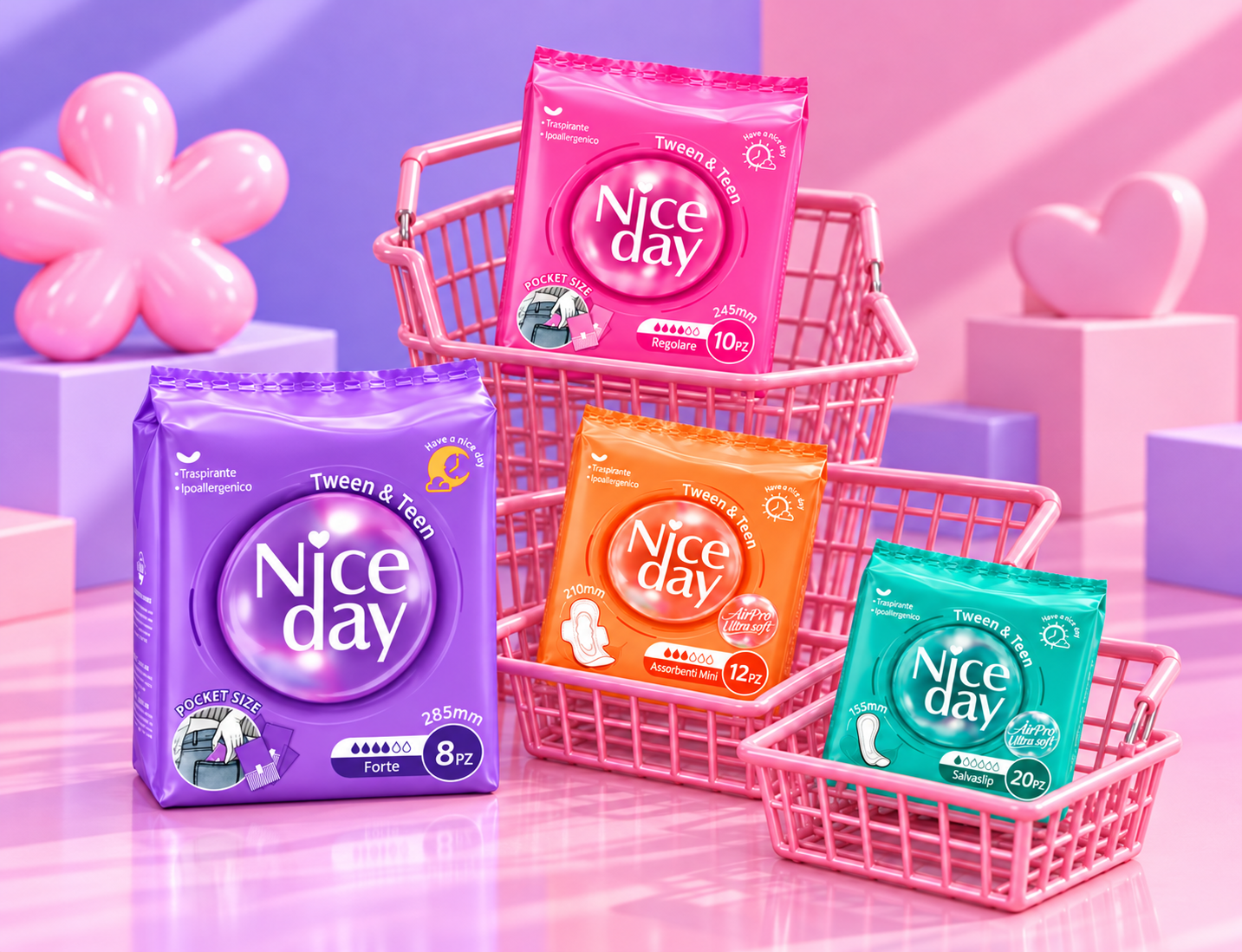 Linea TEENS Niceday AirPro Ultra Soft, assorbenti e salvaslip